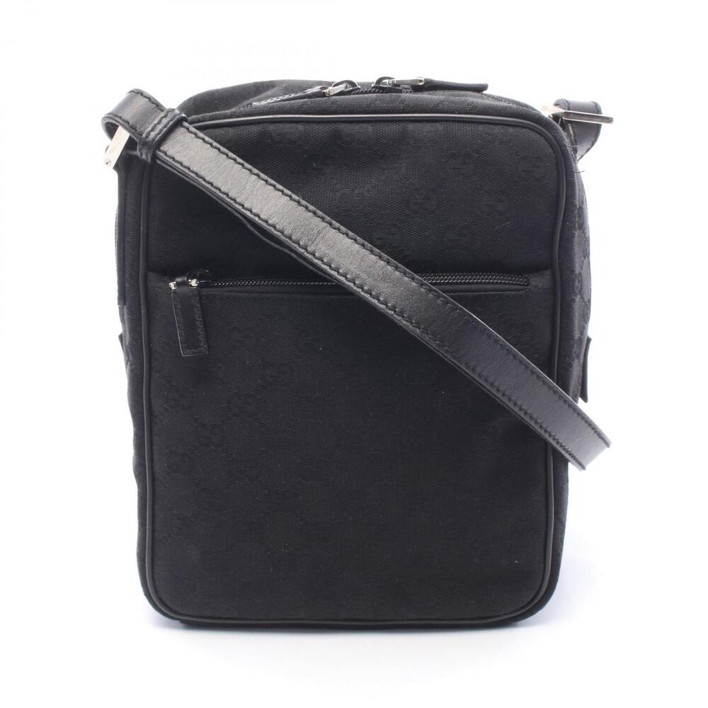 Gucci Abbey GG Canvas Leather Shoulder Bag Black